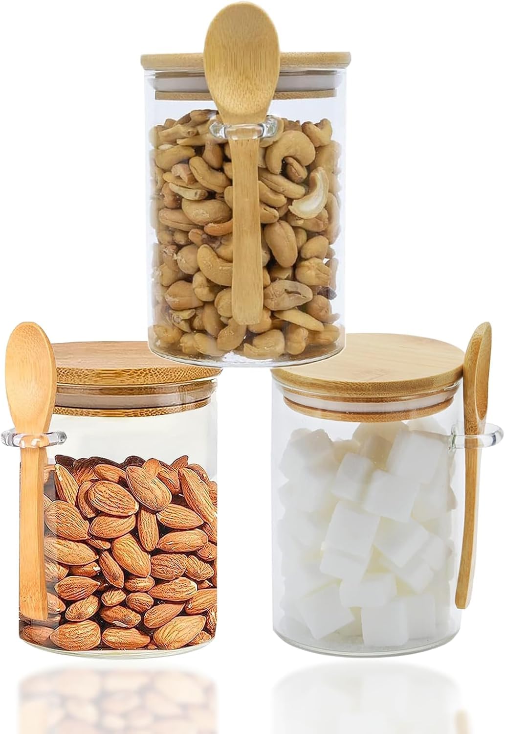 Circle M 3-Piece 19oz Glass Jars with Spoon & Airtight Bamboo Lid: Candy Coffee Storage 600ml – Clear