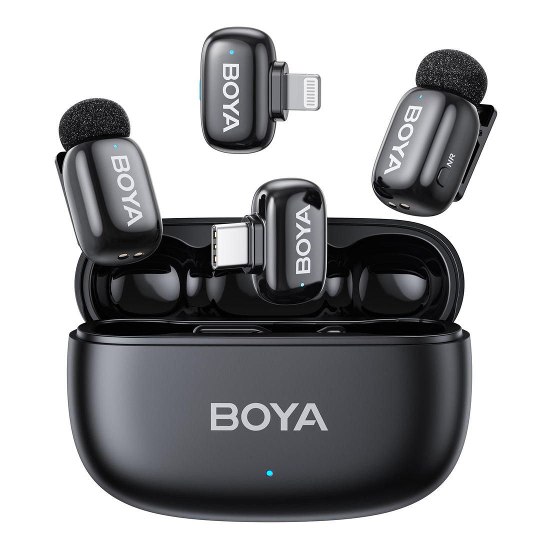 Boyamini Wireless Lavalier Microphone for iPhone/iPad Android Device with 2 Plugs&2 Ultra Mini Mics with 30H Usage, AI Voice Change, Lapel Microphone for Vlog, Streaming, TikTok, YouTube(Black)