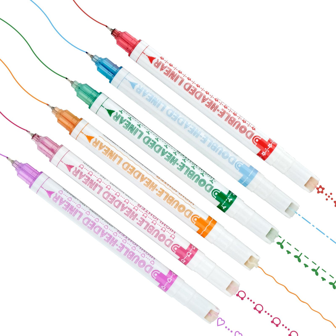 Curve Highlighter Set, Roller Dual Tip Curves Highlighter, Hand Account Fluorescent Pens with 6 Different Curve Shapes, Linear Colour Pens, for Scrapbook, Journaling, Notes, Planner, Office, School
