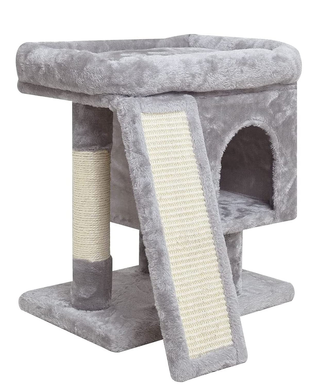 SYANDLVY Small Cat Tree for Indoor Cats, Modern Cat Activity Tower with Plush Perch, Kittens Condo with Scratching Post and Board, Cat Cave