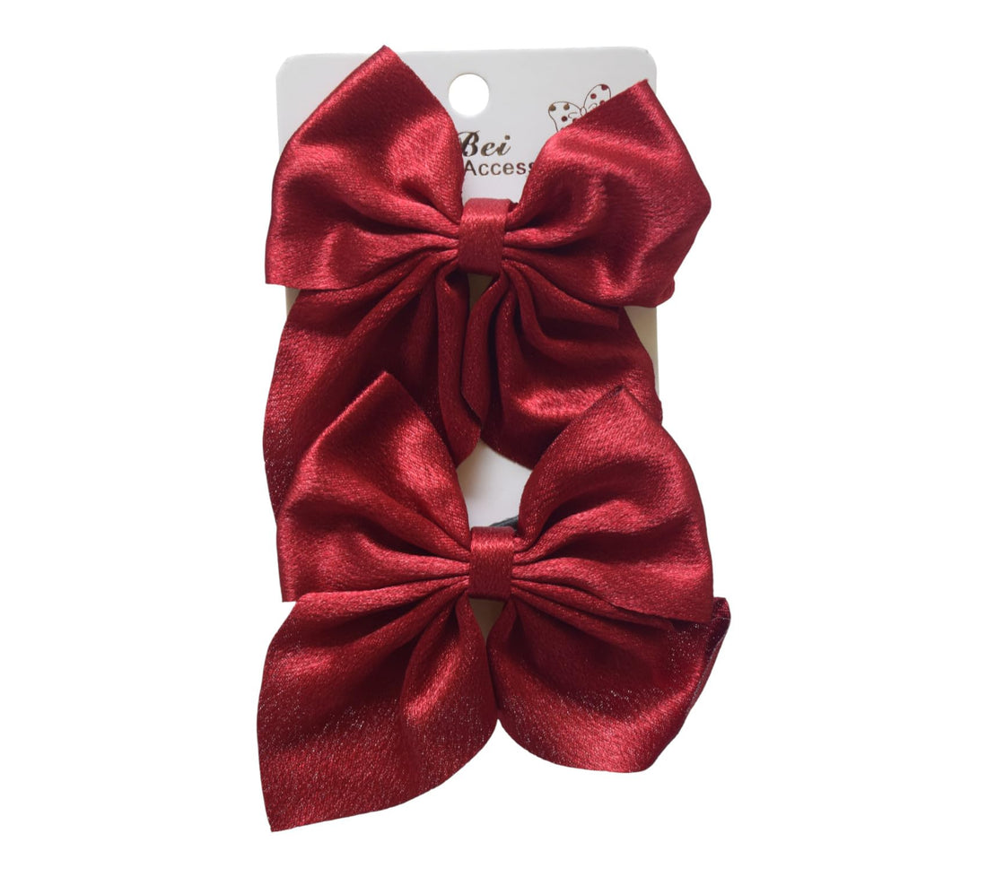 Daphne 2-Piece Girls Bow Hair Clip Set - Dark Red