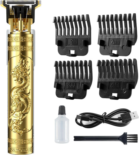 T9 Vintage Professional Hair Trimmer For Men –Golden Metal Body,Cordless,4 Guide Combs,USB Rechargeable,Men'S T9 Golden Metal–Zero Gap Beard & Hair Clipper With Guide Combs & Brush Plastic Gold
