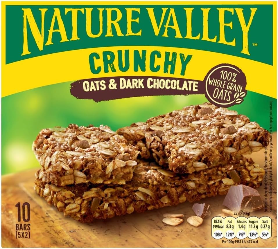 Nature Valley Crunchy Granola Bars with Oats and Dark Chocolate, 100% Whole Oats, 10 Count, 2 Per Wrapper, Vegan