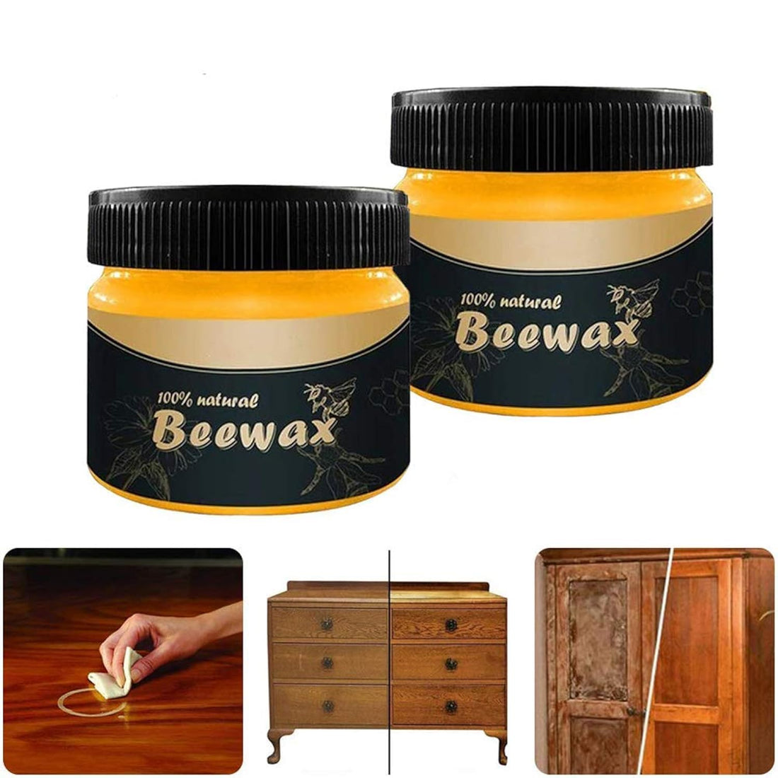 Natural Wood Seasoning Beeswax Polish 2 PC, Traditional Furniture Care Solution for Wooden Tables and Floors