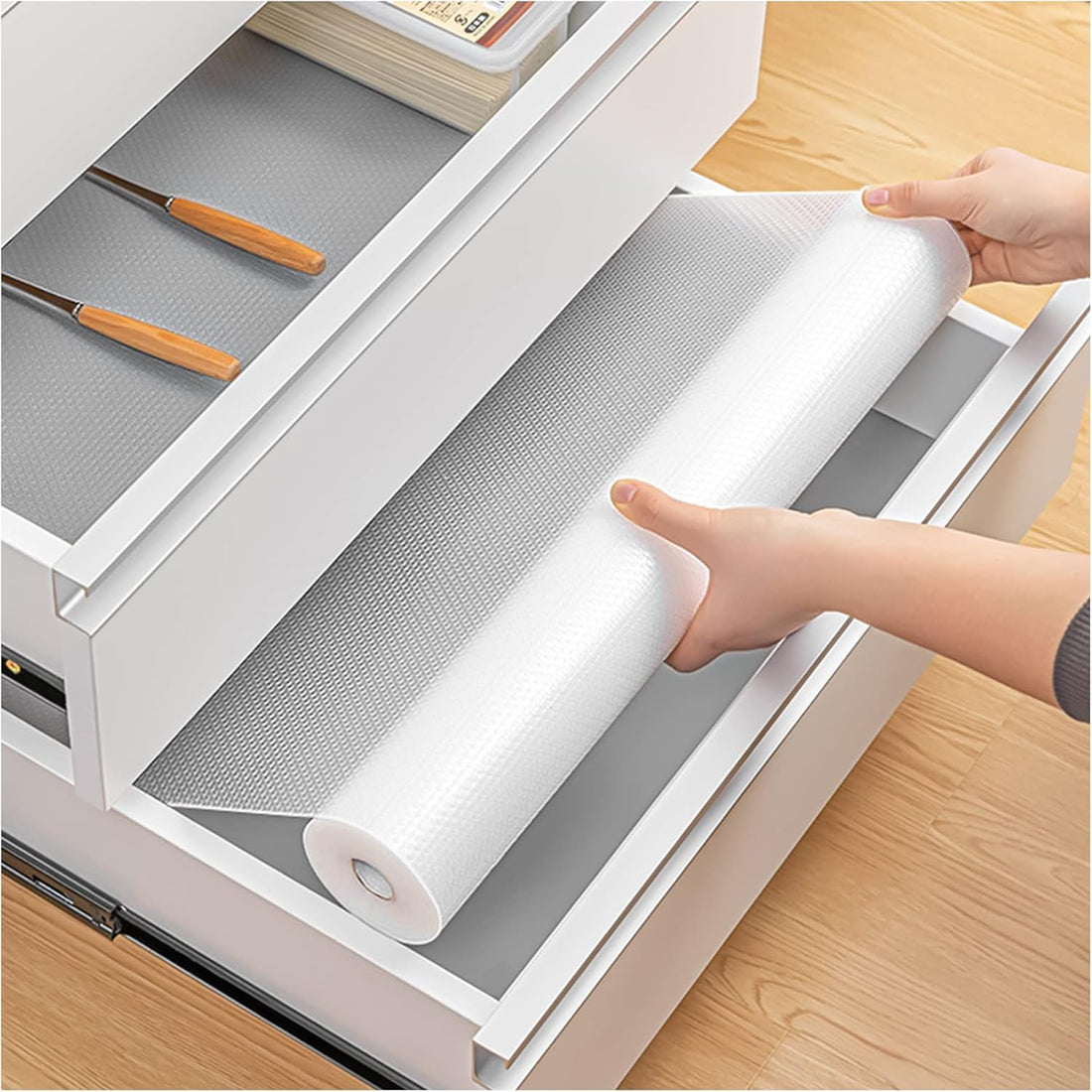 OVA Kitchen Drawer Liner, Non-Adhesive, Transparent Dot Cabinet and Shelf Protector, Anti-Slip, Easy to Clean for Kitchen, Bathroom and Pantry, 10 m Length, 45 cm Width