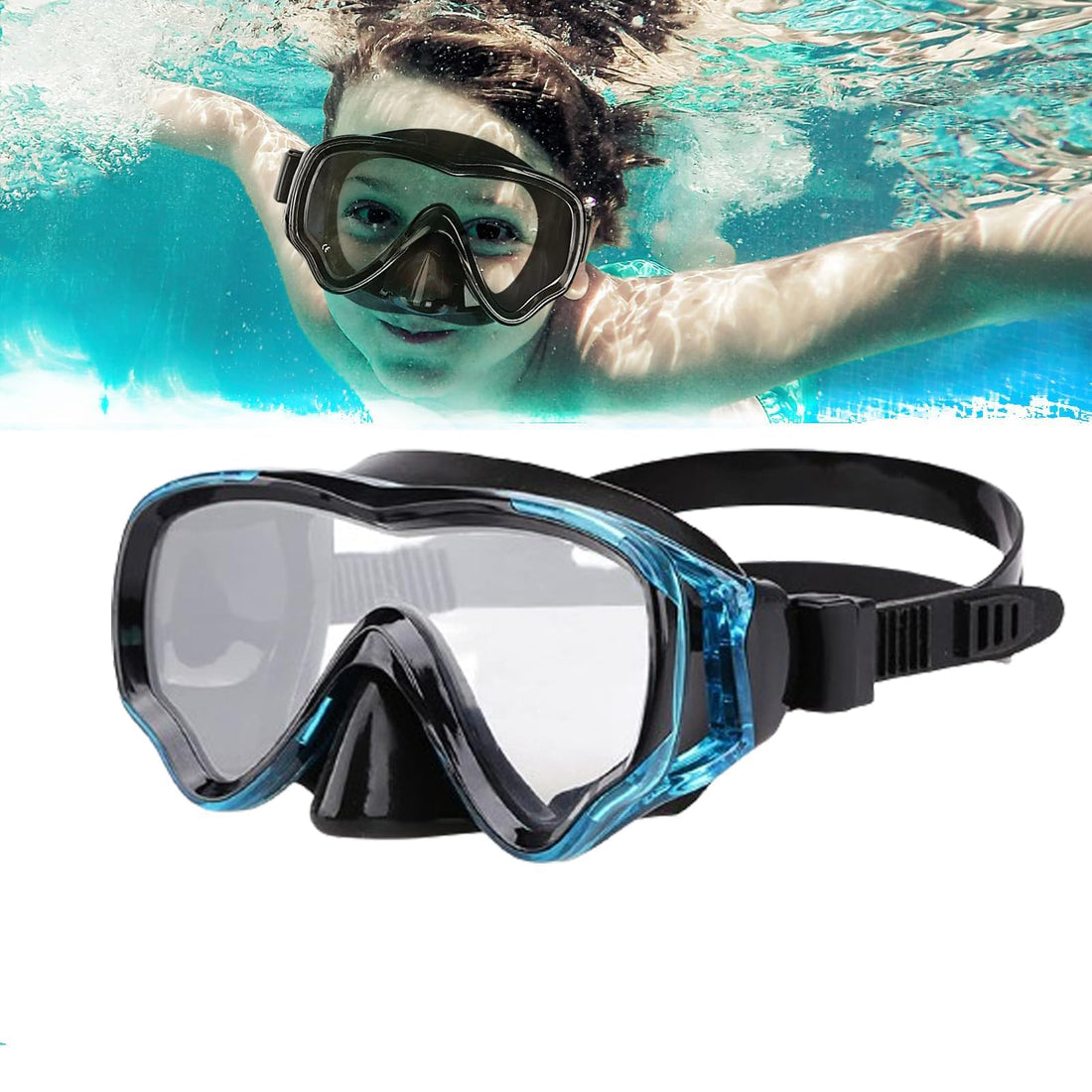 Bukela Diving Goggles, Kids Diving Glasses Snorkel 180°Panoramic Diving Mask Anti-Fog and Anti-Leak Swimming Goggles Snorkeling Glasses Waterproof Durable Tempered Glass Mask for 5-12 Age