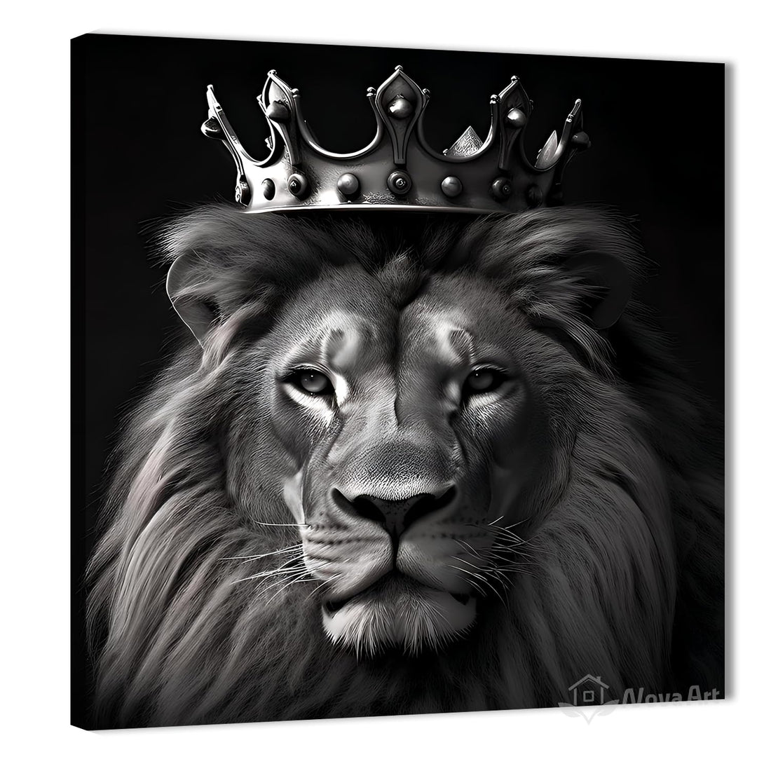 Nova Art Canvas Wall Art Lion Face Metal Crown Black and White Drama Picture Print Wall Art for Bedroom Living Room Office Etc Modern Home Decor 30cm x 30cm