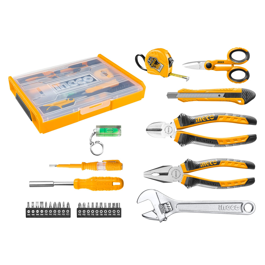 INGCO 29pcs Household Hand Tool Set Tool Kit with Patented Stackable Plastic Box for Home Household Dormitory Office Garage Car Repair Maintance DIY HKTV01H291
