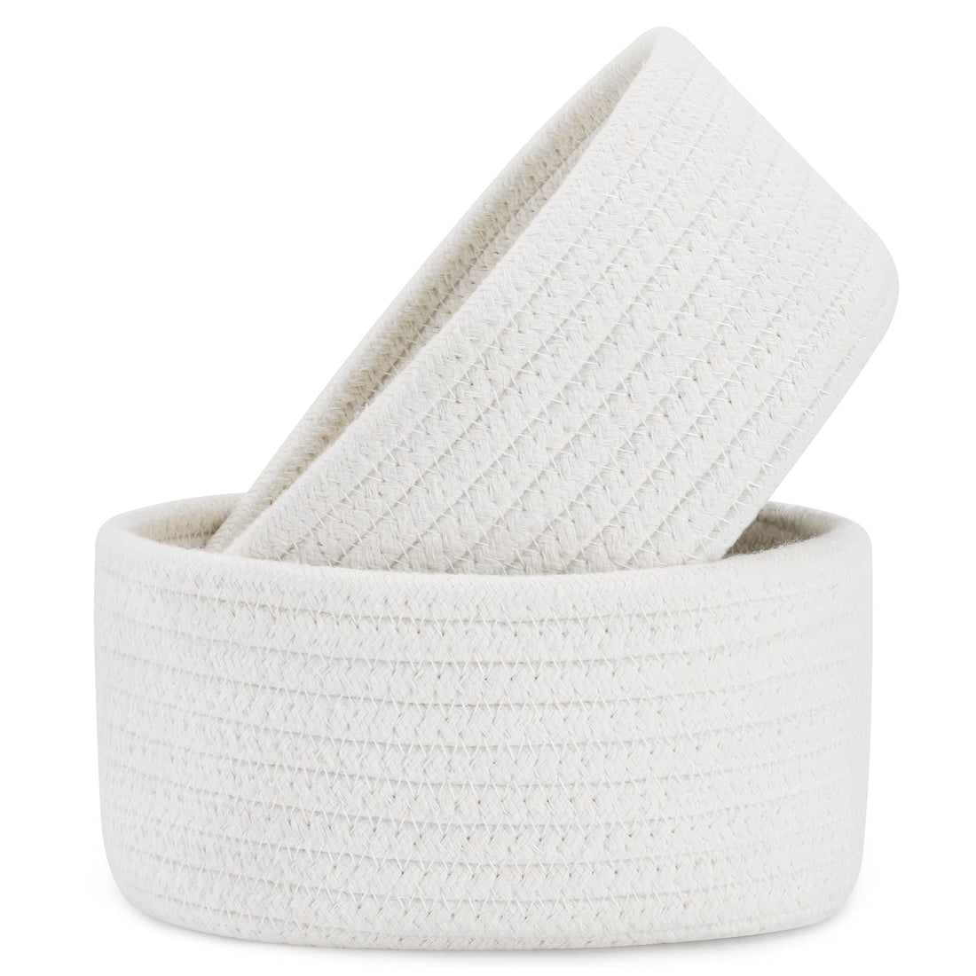 ABenkle 【2 Pack】 Small Storage Baskets, Natural Cotton Rope Woven Baskets for Organizing, Tiny Oval Storage Easter Baskets, Small Basket, Cat Dog Toy Baskets, Bathroom Organization Bin