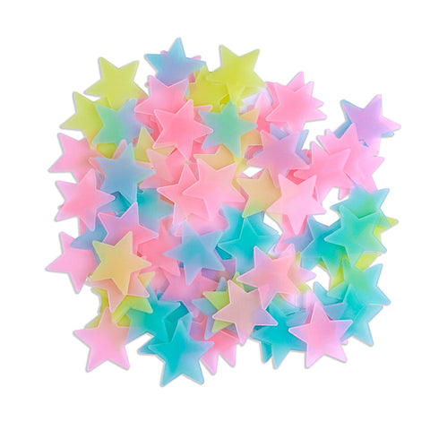 Amaonm 100 Pcs Colorful Glow in The Dark Luminous Stars Fluorescent Noctilucent Plastic Wall Stickers Murals Decals for Home Art Decor Ceiling Wall Decorate Kids Babys Bedroom Room Decorations