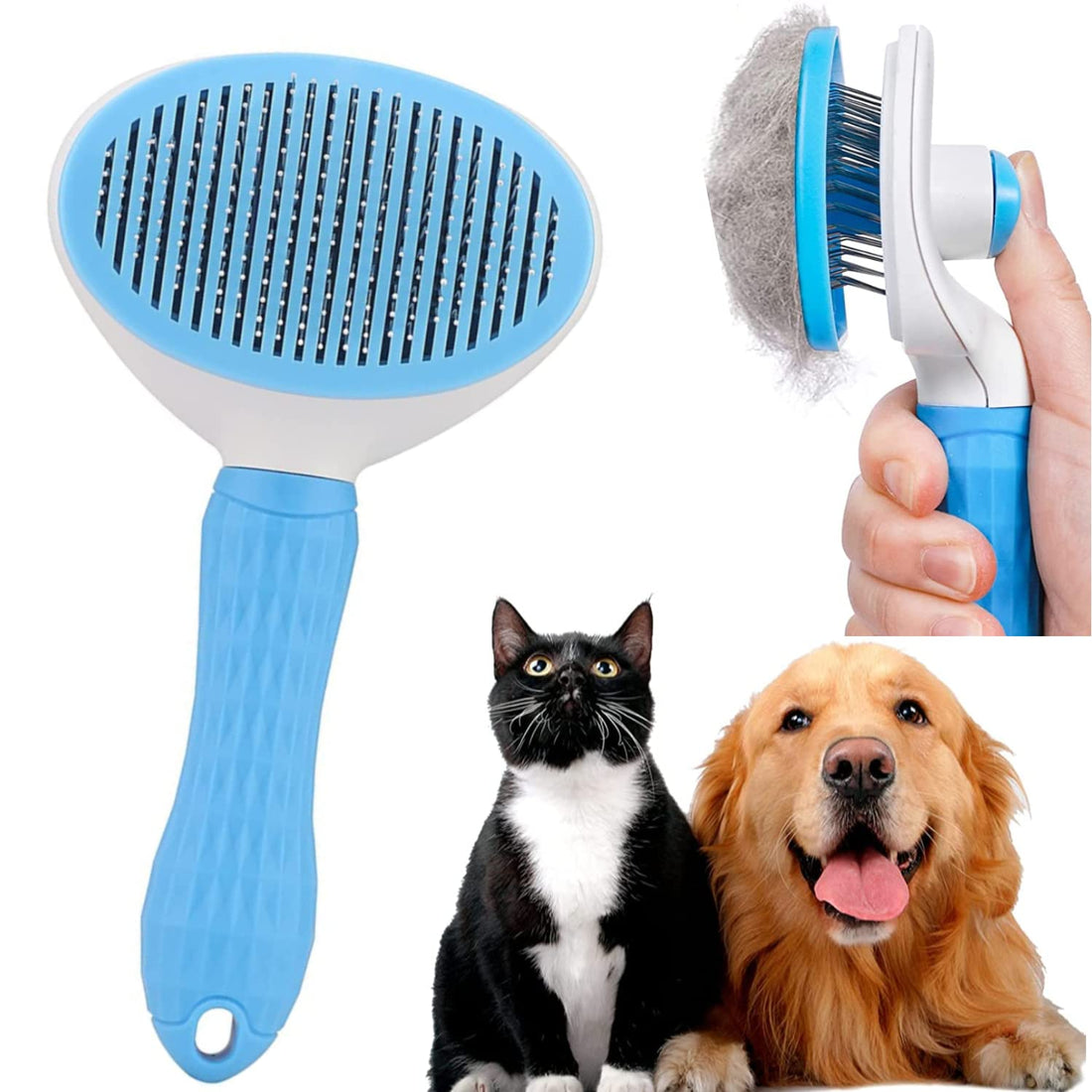 Self Cleaning Slicker Brush, Pet Grooming Shedding Brush for Dogs and Cats - Easy to Remove Loose Undercoat, Pet Massaging Tool Suitable for Pets with Long or Short Hair multi