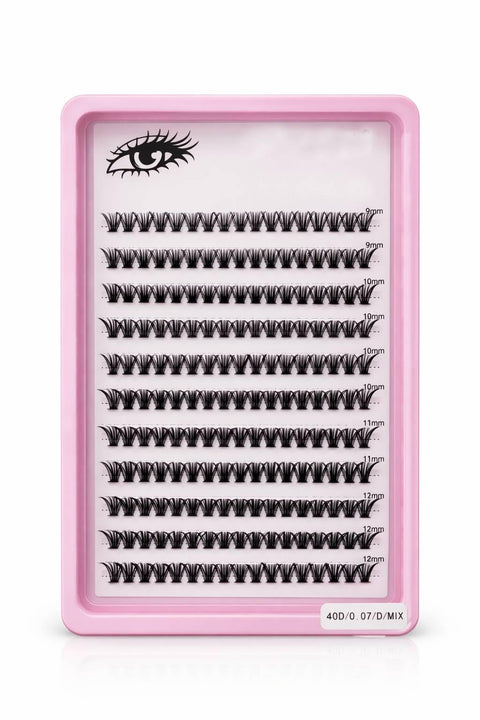 40D Cluster Eyelashes 9-12MM Mixed Length Individual Lash Extensions High Volume Pre Made Fans Soft Lightweight Flare Lashes Natural Black for Salon and Home Use