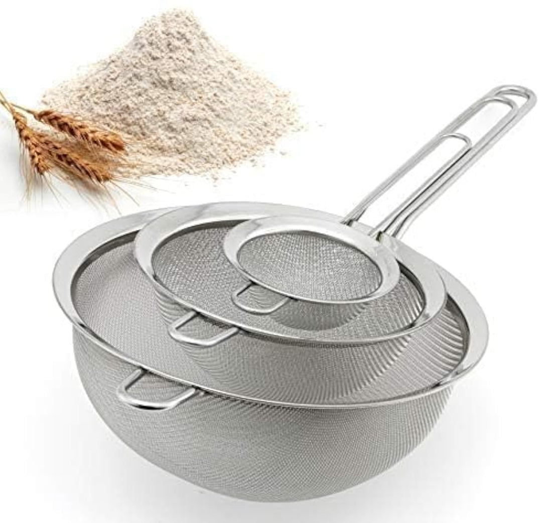 PRIME SHOP - Set of 3 100% Stainless Steel Kitchen Sieve - Premium Mesh Strainer in Sizes 10/14/16 cm