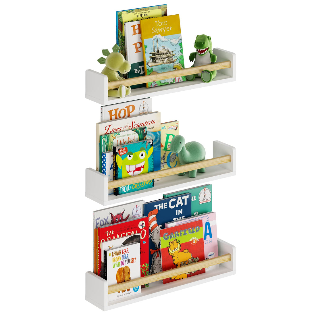 Wallniture 24" Madrid Wall Bookshelf for Kids Room Decor Floating Shelves Nursery Storage Kids Bookshelf Wall Kitchen Organization Set of 3, White
