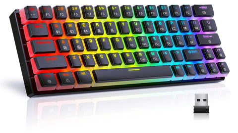 Tezarre TK63 3 Mode Wireless, Bluetooth & Wired 60% Mechanical Gaming Keyboard RGB Backlit PBT Pudding Keycaps Hot-Swappable (Gateron Brown Switch Optical (Black))