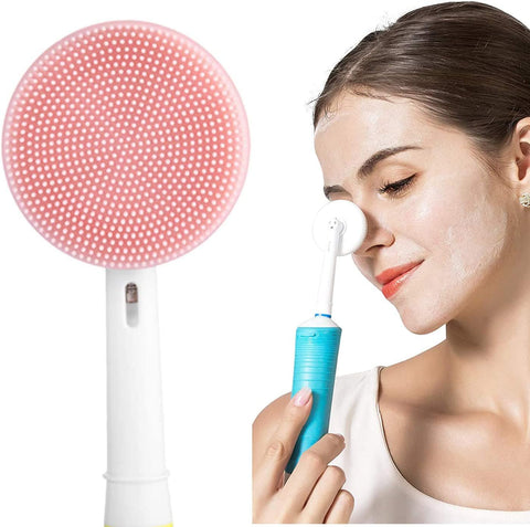 THE PACK Facial Cleansing Brush Replacement Head Compatible with Oral B Bruan Electric Toothbrush Bases-2 Waterproof Silicone Face Spin Brushes for Cleansing Deep Cleaning & Massaging (Pink)