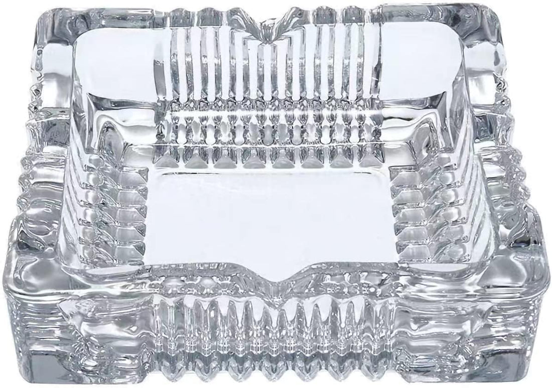 OVA Crystal Glass Ashtray, Square Cigar Cigarettes Ashtray Holder Home Office Desktop Tabletop Decoration