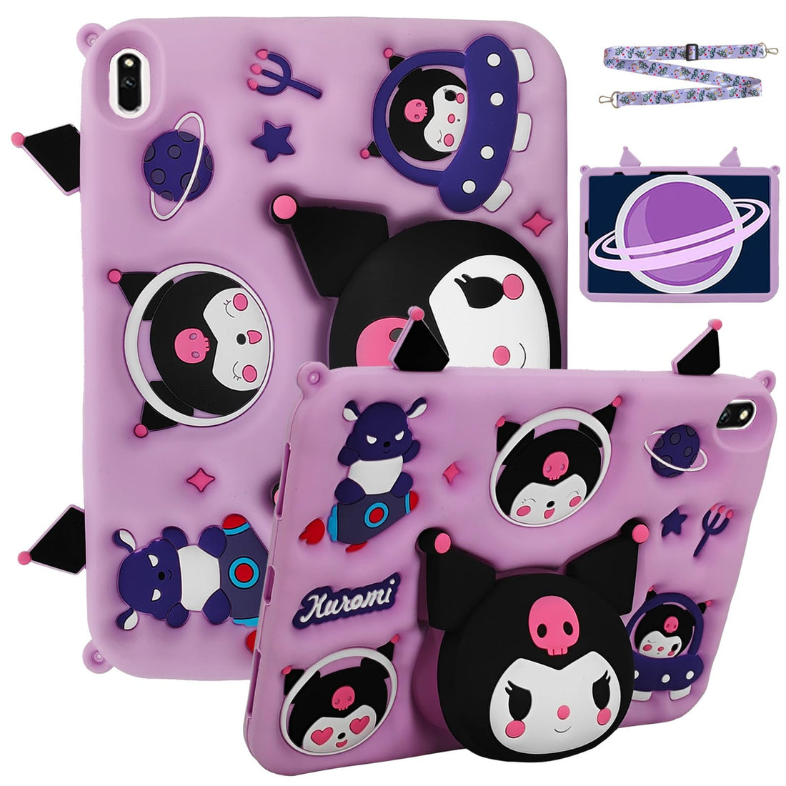 Kids Case Compatible with Huawei MatePad 11 2023/2021 Tablet, Shockproof Silicone Protective Cover with Stand, Shoulder Strap, Purple