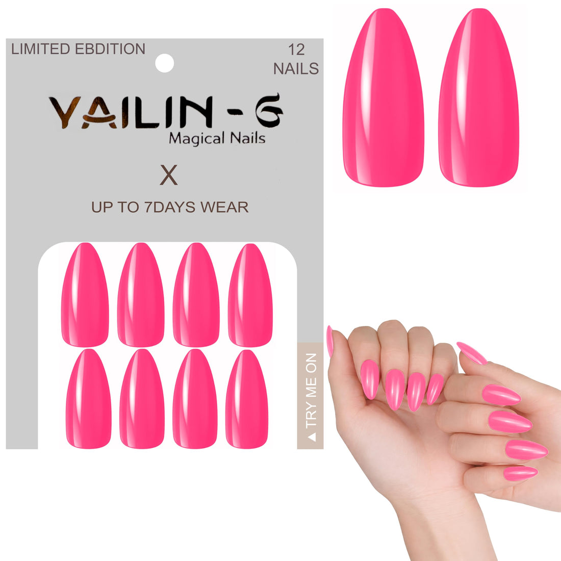Round Nail Tips - Set Of 12 Nail Tips, Pre-Shaped Full Cover False Nails & Professional Nail Glue, Quick & Easy Application (Pink)