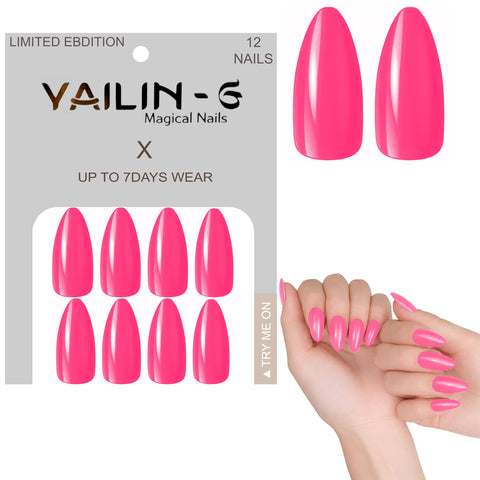 Round Nail Tips - Set Of 12 Nail Tips, Pre-Shaped Full Cover False Nails & Professional Nail Glue, Quick & Easy Application (Pink)
