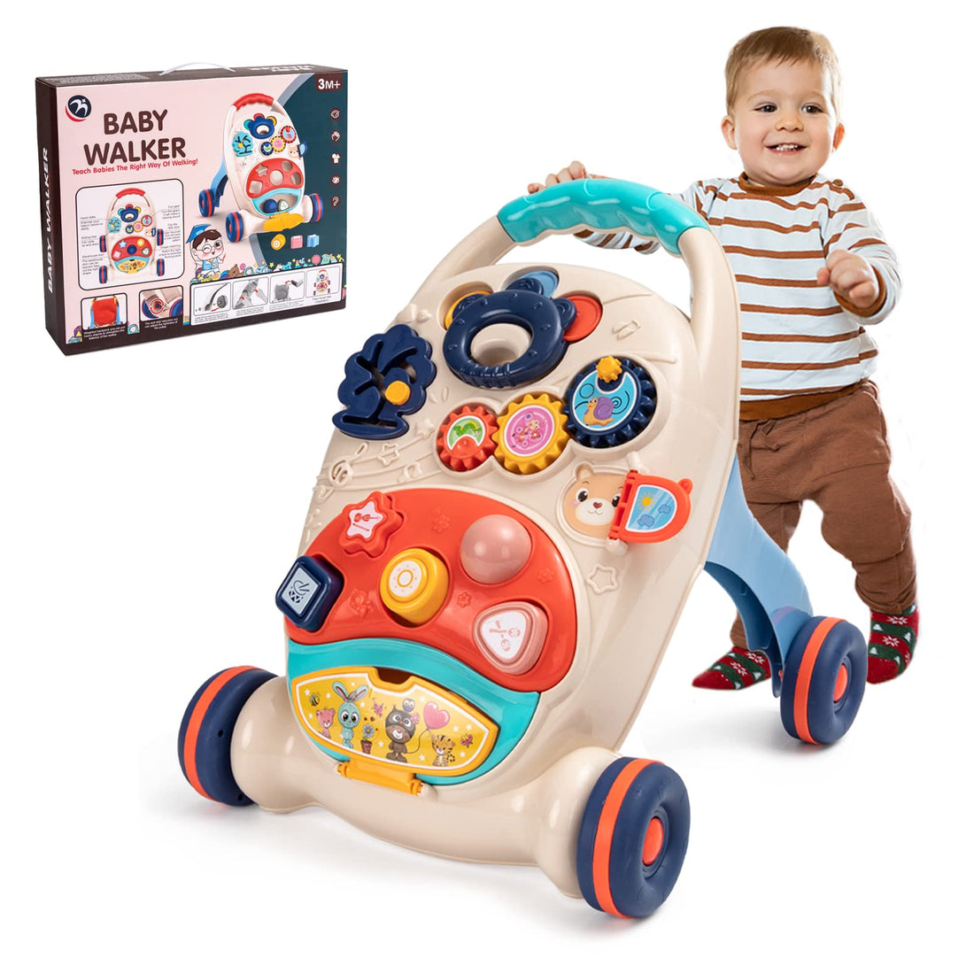Kidikidi Sit to Stand Learning Walker, 2 in 1 Baby Learning Walkers & Removable Play Panel,Early Education Activity Center, Learning Toys for Baby Infant Boys Girls