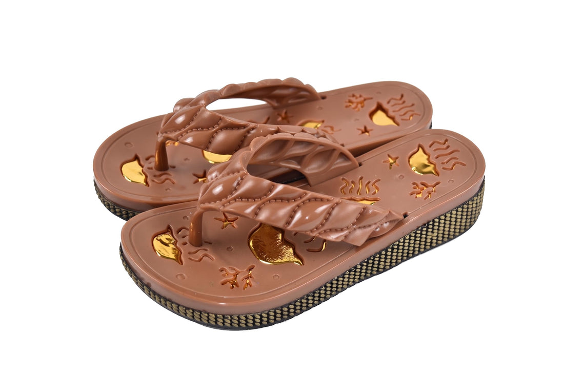 Project Z Women's "Luna Luna" Slipper - EVA Medical Comfort Flexible Sole - Gold Pattern Casual Slippers for Home Beach Summer - Sizes 37-41