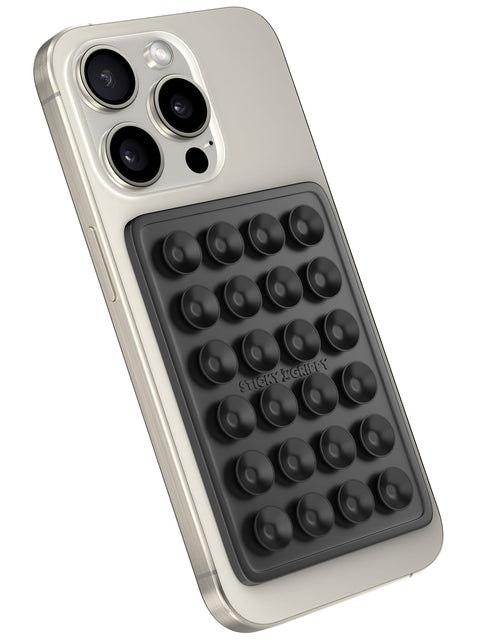 StickyGrippy Suction Phone Case Mount, Sillicon Adhesive Phone Accessory for iPhone and Android, Hands-Free Fidget Toy Mirror Shower Phone Holder, Tiktok Videos and Selfies (Black)
