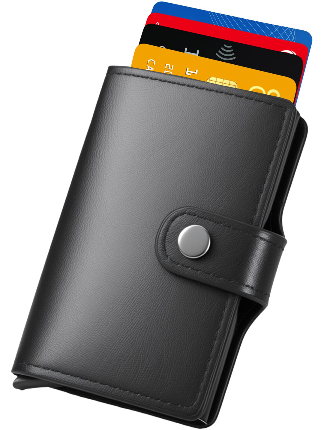 RFID blocking wallet, RFID Blocking Pop Up Card Wallet, Mens Minimalist Wallet 8 Cards, Slim Compact Wallet with Money Clip & ID Window, Black, 0