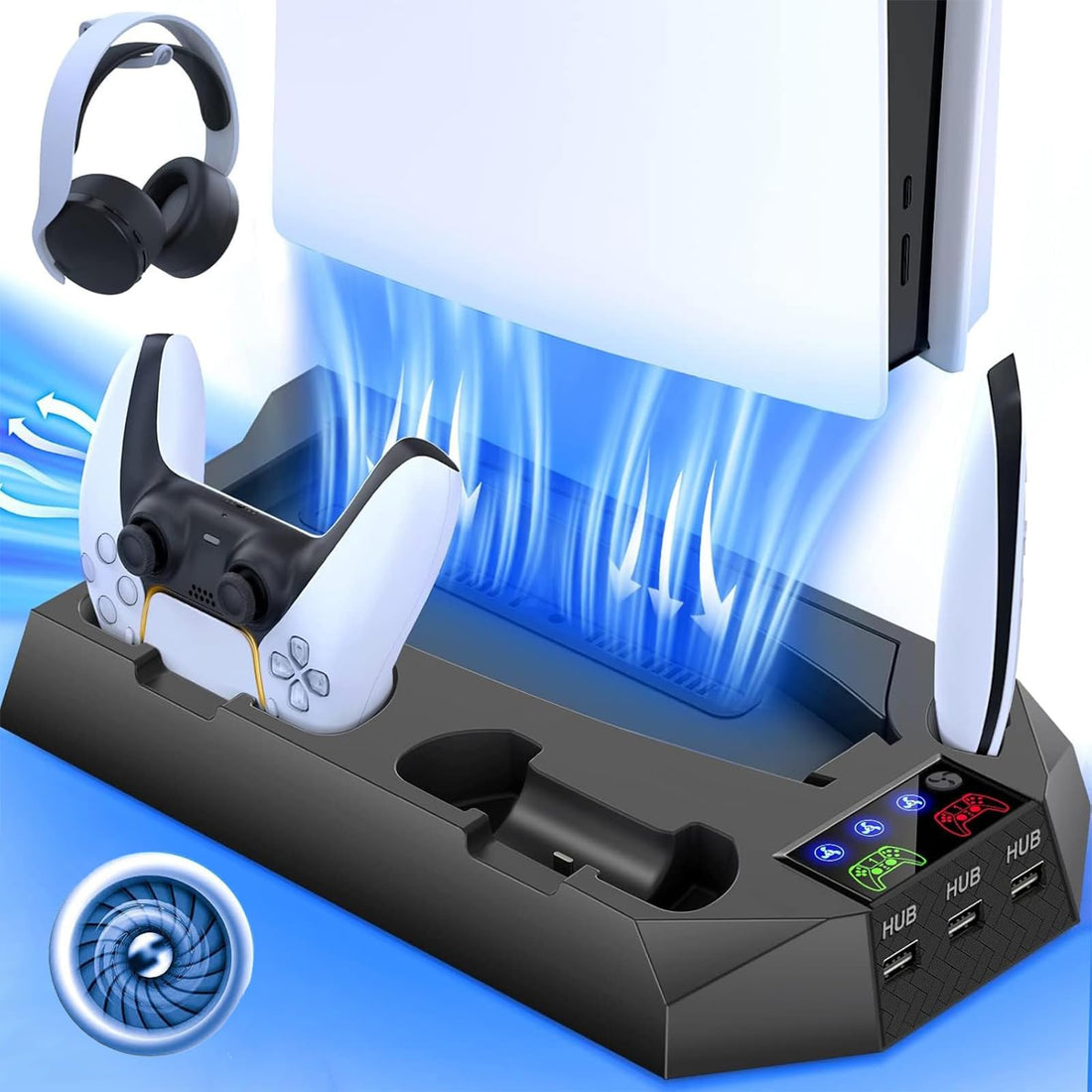 STAYOUNG Dock Compatible With PS5 and PS5 Slim - Cooling Station and Controller Charging Station for Console Disc/Digital Edition (Black)