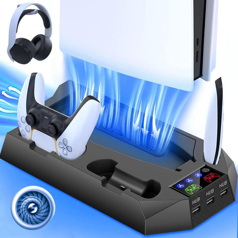 STAYOUNG Dock Compatible With PS5 and PS5 Slim - Cooling Station and Controller Charging Station for Console Disc/Digital Edition (Black)