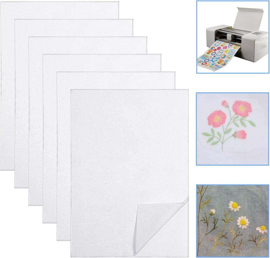 6 Sheets Sticky Water Soluble Embroidery Stabilizer, Azonee 11.7"x 8.26" Dissolvable Printable Paper Self Adhesive Wash Away Stabilizer for Print Draw Patterns Hand Machine Embroidery