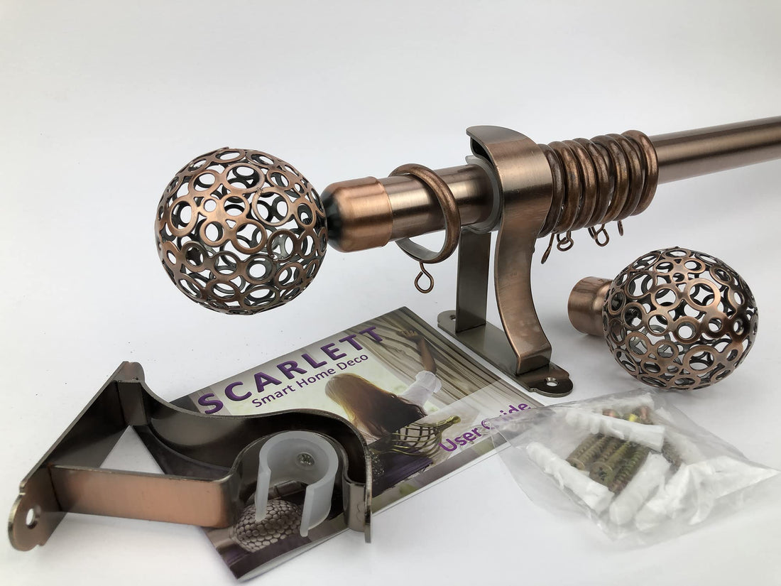 Curtain Rod Single/Scarlet Curtain Pipe Set Length 2 Meters/For Hanging Single Layer Curtain/Crown Decor Ball Fits (Window Width From 110cm Up To 170cm, Dark Rose Copper)