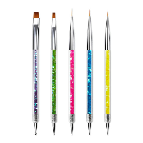 Nail Decoration Kit - Premium Set of 5 Functional Art Brushes for Precision Line Work, Dotting Patterns, and Custom Creative Finishes Suitable for Beginners and Professionals