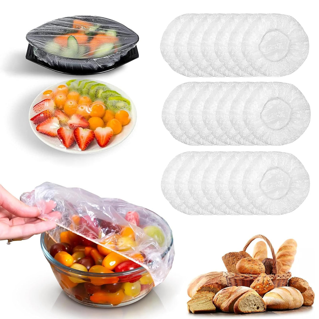 ToolHouse Fresh Keeping Bags Food Cover, 100pcs Reusable Elastic Food Storage Covers, Shrinkable Food Covers Fresh Keeping Bags, for Family Kitchen and Outdoor Picnic