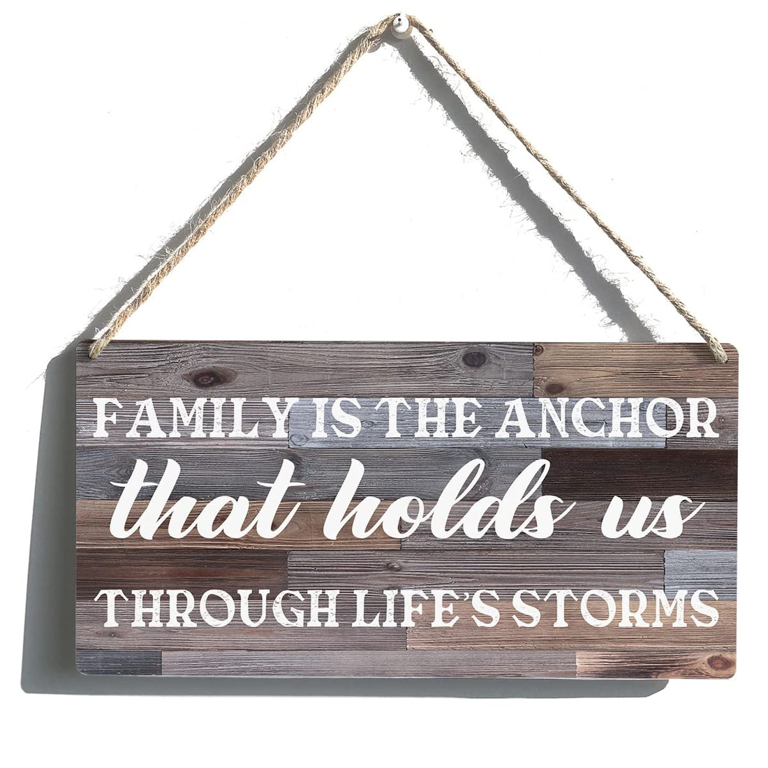 Qious Funny Signs Family is the Anchor That Holds us Through Life's Storms Wooden Hanging Sign Rustic Wall Art Home Kitchen Decoration 12 x 6 Inches