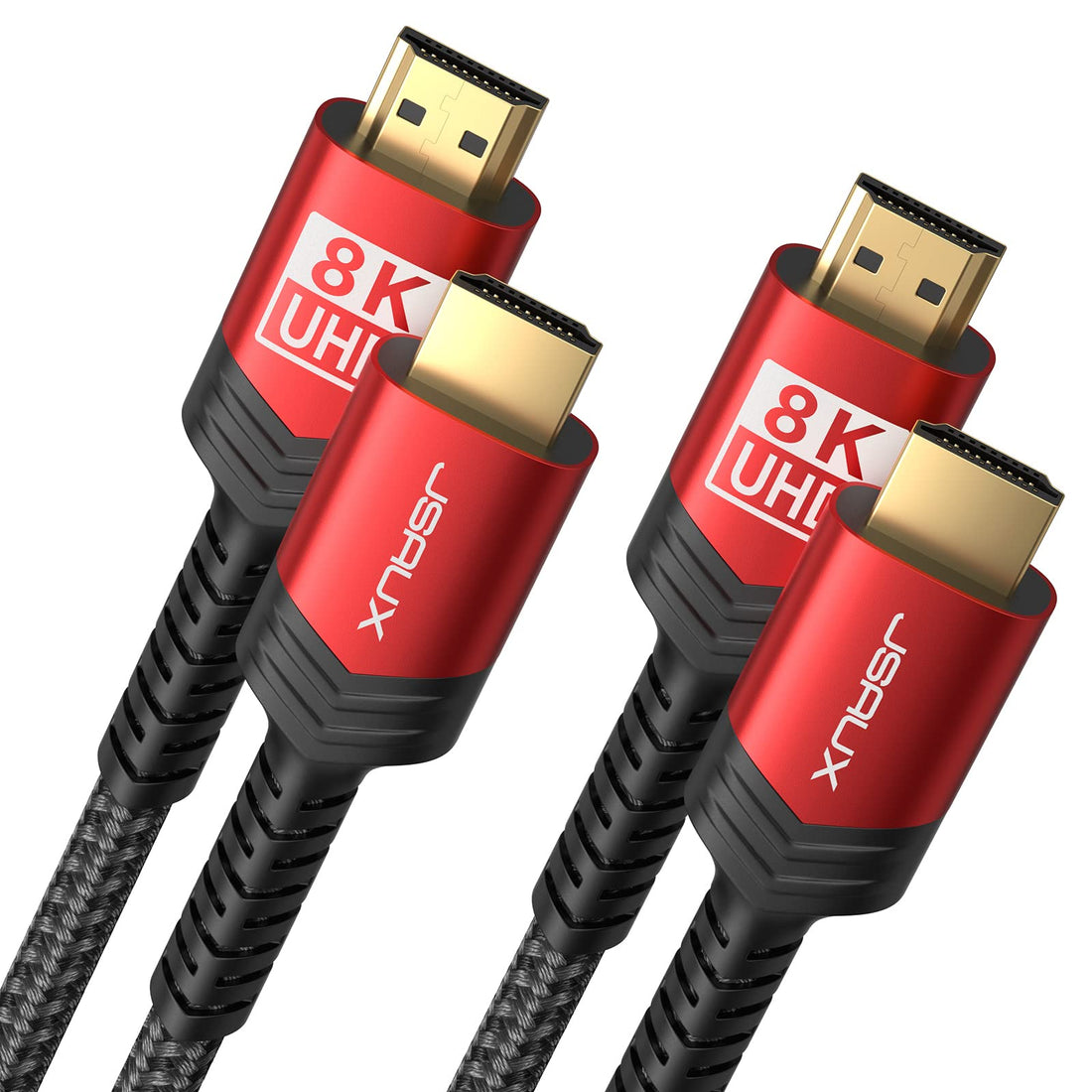 JSAUX 8K HDMI Cable 2 Pack 6ft, 48Gbps High Speed HDMI 2.1 Braided HDMI Cord, 4K 120Hz 144Hz, 8K 60Hz, Dynamic HDR, DTS:X, 2K, 1080P, 3D, eARC