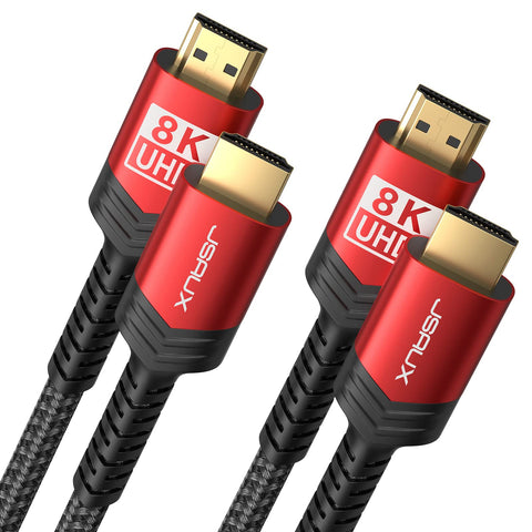 JSAUX 8K HDMI Cable 2 Pack 6ft, 48Gbps High Speed HDMI 2.1 Braided HDMI Cord, 4K 120Hz 144Hz, 8K 60Hz, Dynamic HDR, DTS:X, 2K, 1080P, 3D, eARC