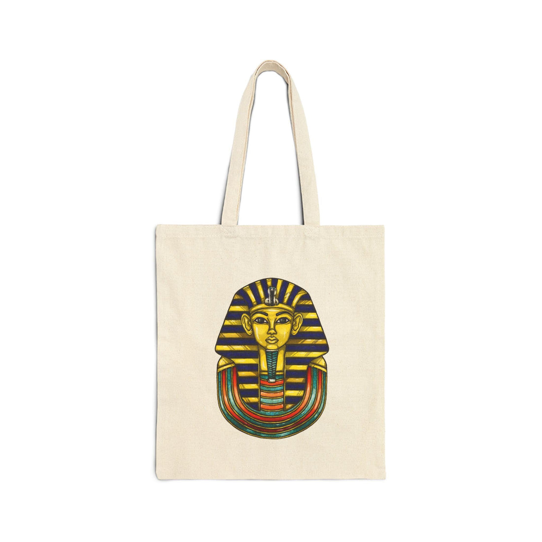 Tote Bag - Vintage Gold "Tutankhamun Mask" Zipper Canvas Bag - Cotton Shoulder Bag for Ancient Egyptian History Antiquities Lovers Gifts, Cream White Durable and Fashionable.