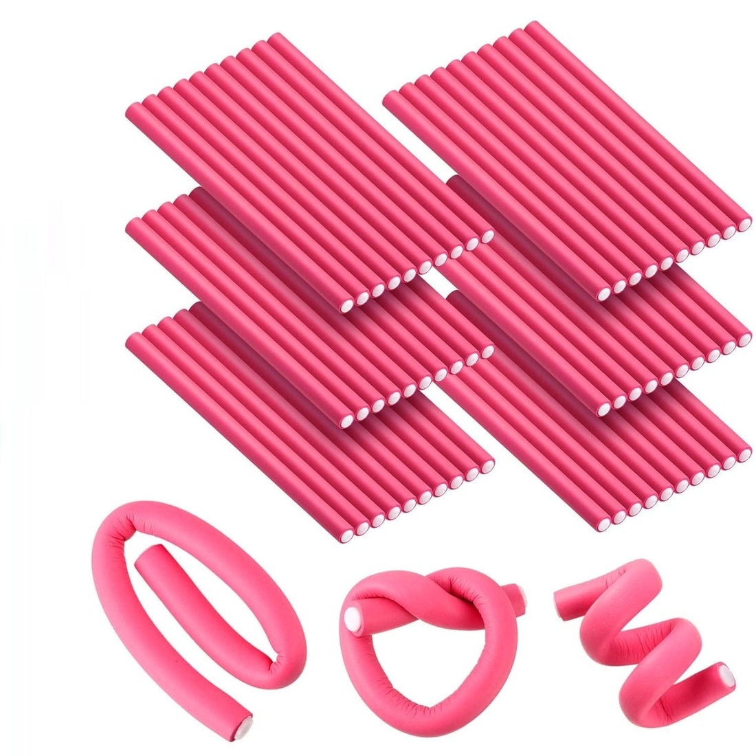 SWEETPEA Flexible Curling Rods Flexi Rods Hair Curlers Set,Twist Foam Hair Rollers No Heat Hair Curlers Rollers,Steel Pintail, Rat Tail Comb for Short and Long Hair (0.3 X 7 INCH(EXTRA SMALL) 10PCS)