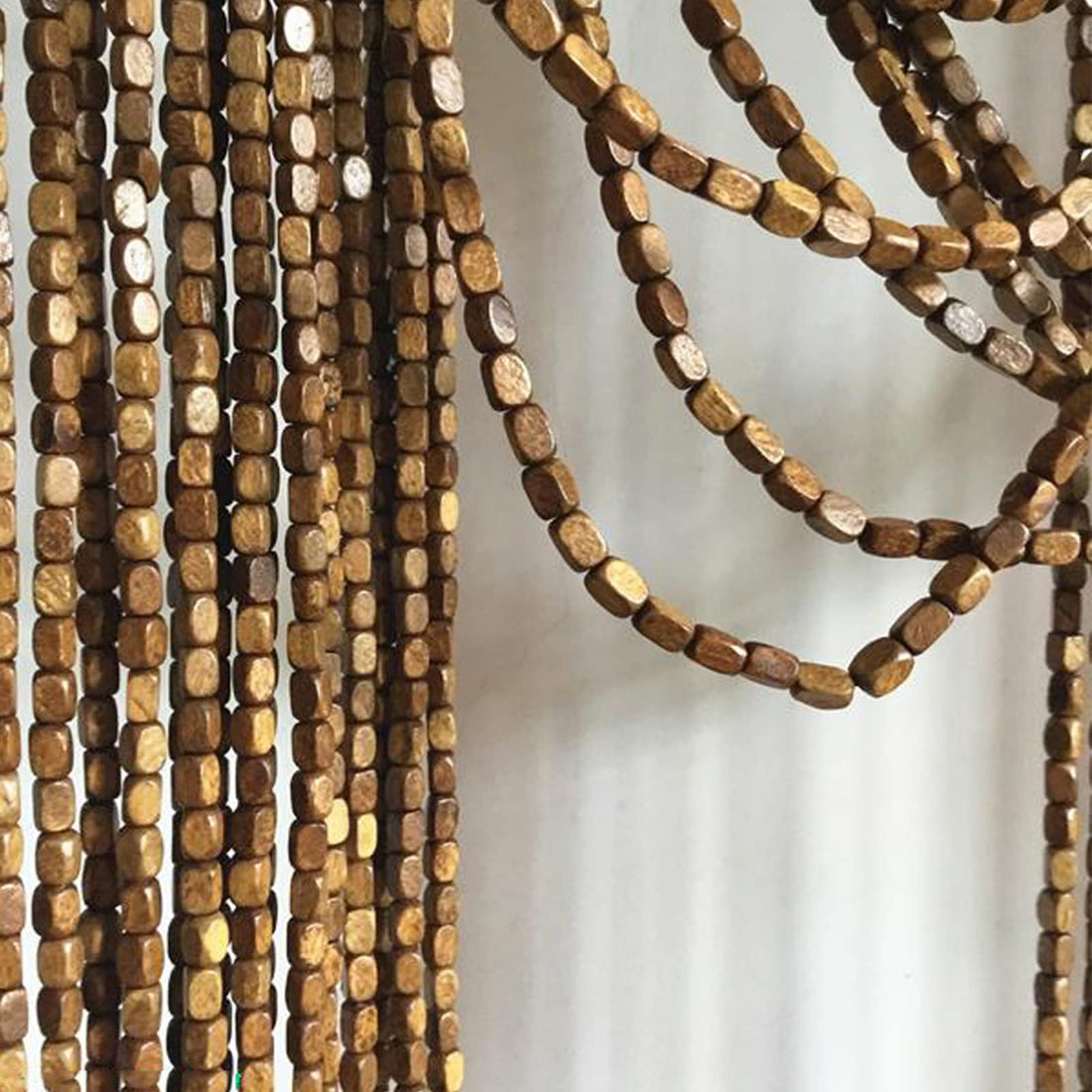Wood Beaded Curtain for Exterior Door - Room Divider and Living Room, Wall Decoration to Hang with Hanging Hardware (70 Strands, 70x180cm)