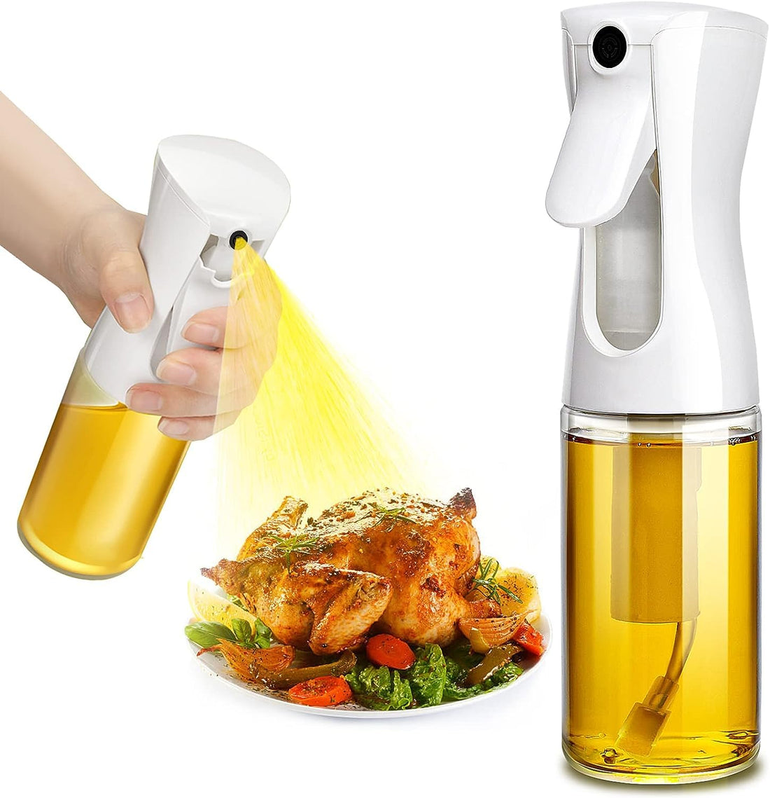 Oil Sprayer for Cooking, 210ml Glass Olive Oil Sprayer, Plastic Olive Oil Sprayer, Kitchen Tools Accessories for Air Fryer, Canola Oil Sprayer, Widely Used for Salad, Baking, Frying, BBQ