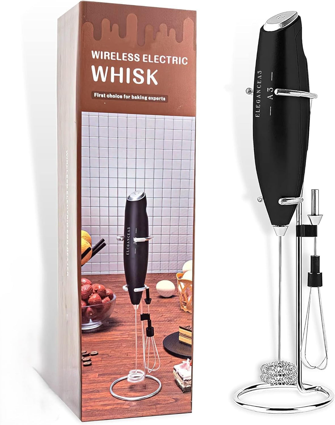 OVA Elegance Egg Beater, Milk Frother, Electric Stainless Steel Whisk Drink Mixer for Coffee, Plastic Handheld Coffee Milk Frother for Chocolate Drink