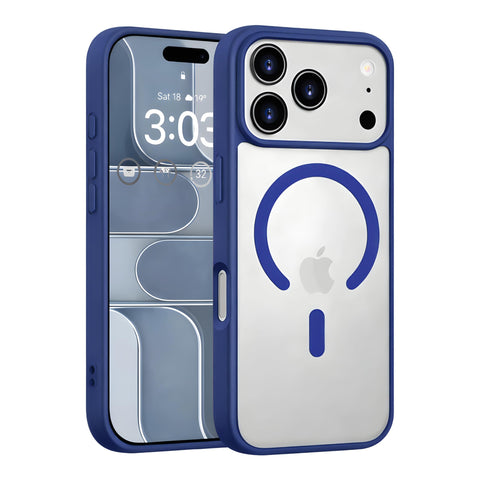 Dl3 Mobilak Magnetic Case for iPhone 17 Pro Max Compatible with MagSafe, Shockproof Phone Bumper Cover, Solid Color Matte TPU Frame, Anti-Scratch Clear Back (Blue)