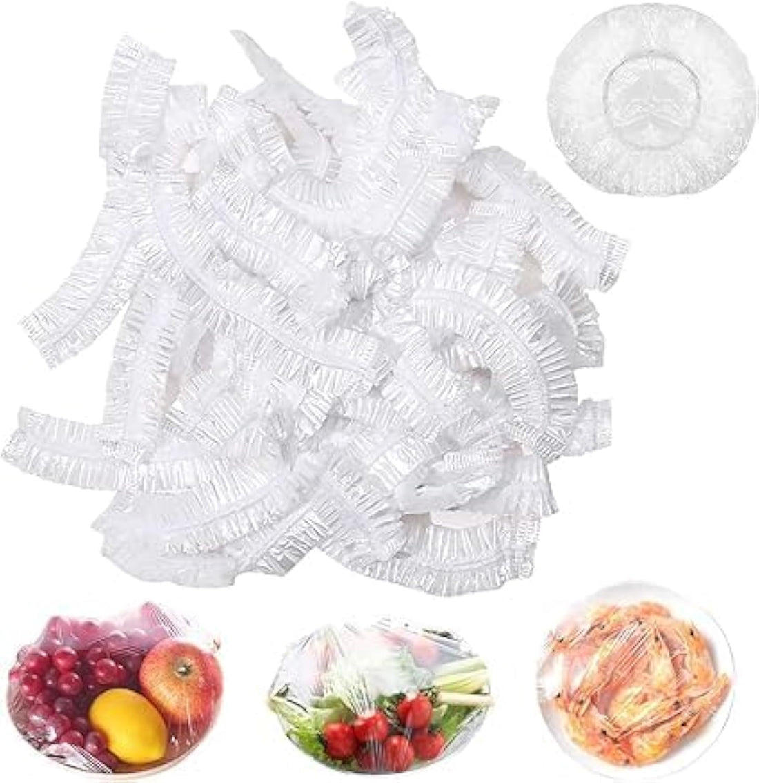 100 Pieces Food Storage Bags Stretch Plastic Food Covers Disposable Food Covers - Elastic Plastic Food Storage Covers for Fruits, Vegetables, Meat, Food Preservation