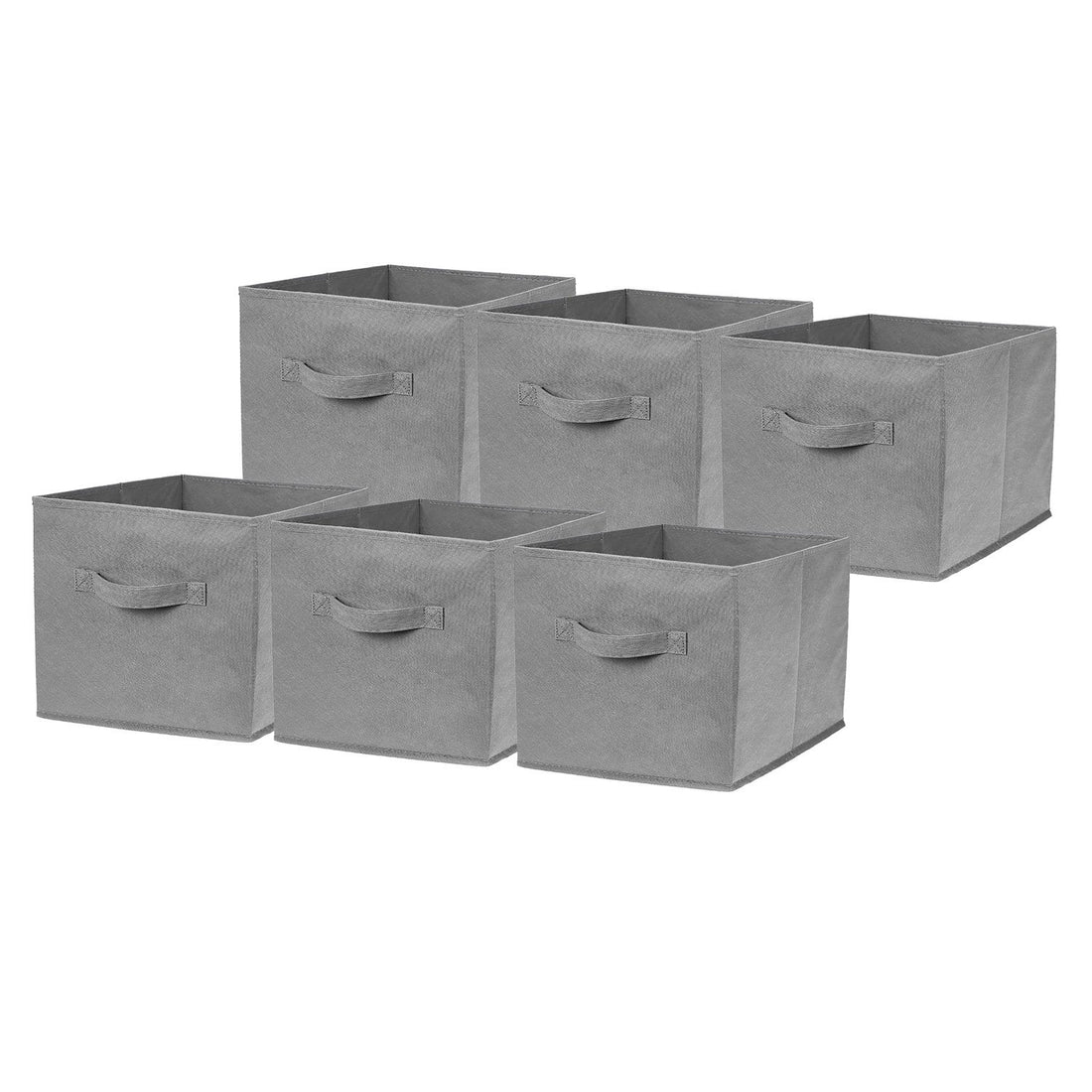 Top Home Solutions Set of 6 Large Foldable Square Storage Cubes, Fabric Organiser Canvas Cube Boxes Collapsible for Bedroom, Nursery Office, Playroom Toys, 28 x 28 x 28 cm (Grey)