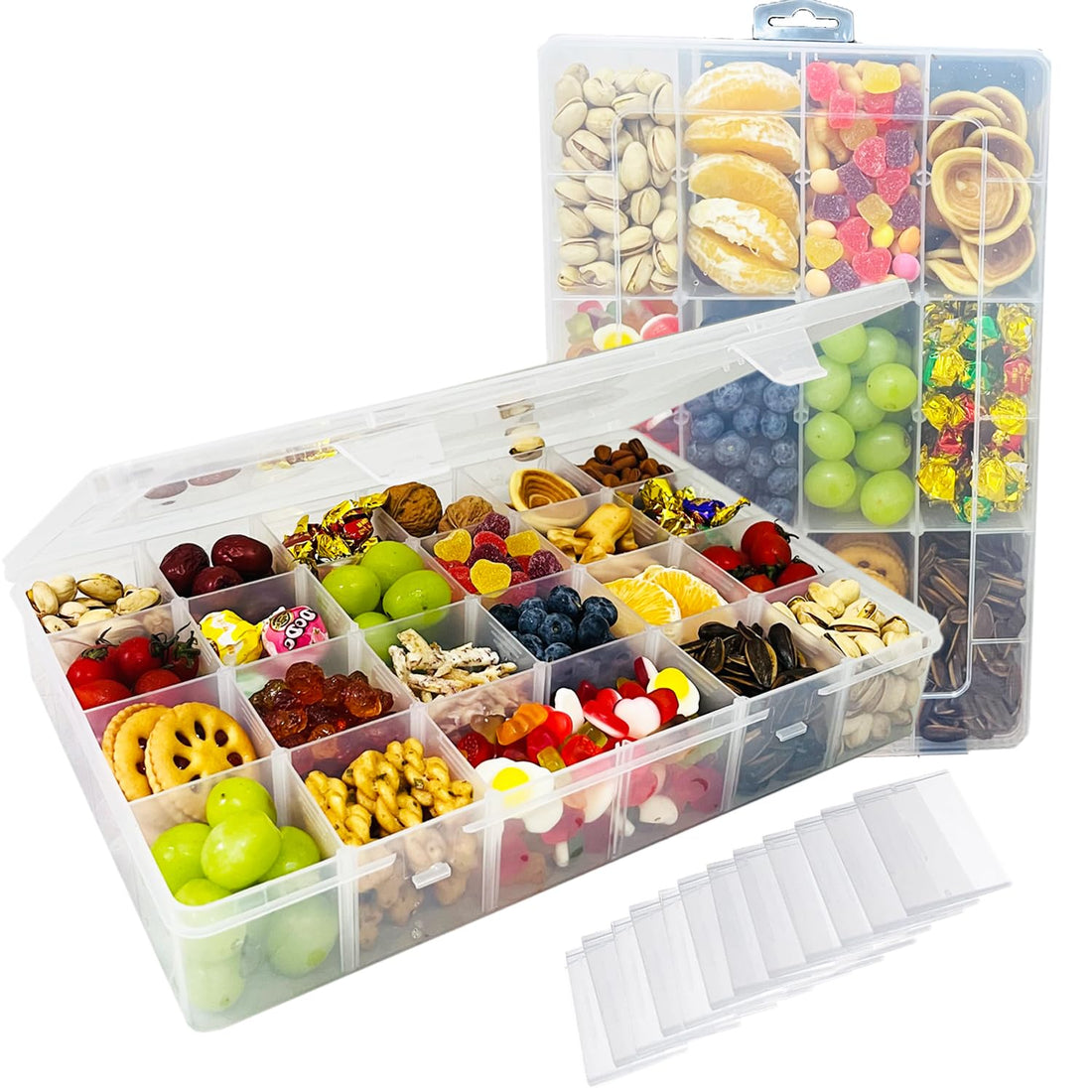 Laifu Storage Boxes with Lids - 2PCS 24 Grid Clear Organizer Box Adjustable Dividers, Craft Organizer Box Storage Container Case for Washi Tapes, Craft, Beads, Jewelry, Small Parts