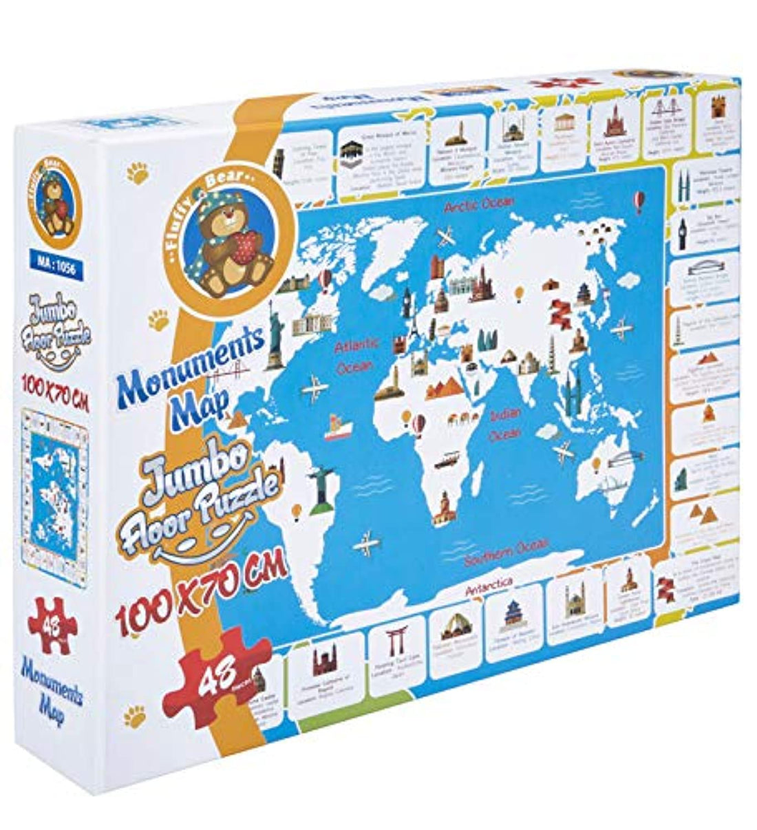 Fluffy Bear MA- 1056 Monuments Map Puzzle - Multi Color