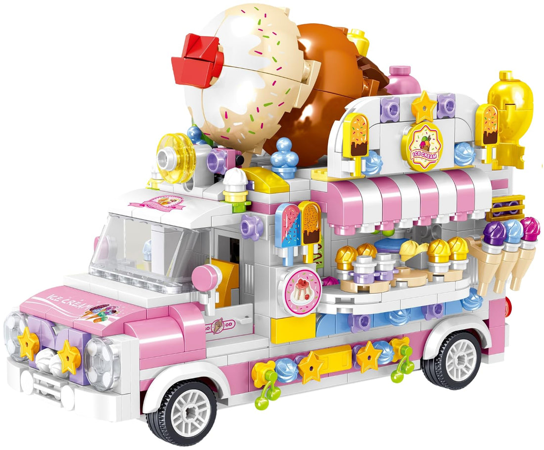 TOYS LAND Ice Cream Car Building Set, 593 Pcs Building Bricks Construction Vehicles Kit, Mini Blocks STEM Toy Building Set for Children, Birthday Gift for Kids Boys Girls Age 6+Year (Ice Cream Car)