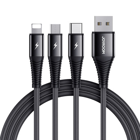 Joyroom Multi Charging Cable, Nylon Braided 3 in 1, Cable Fast Charging Cord with Type-C, Micro USB and IP Port, Compatible with all Mobile Phones