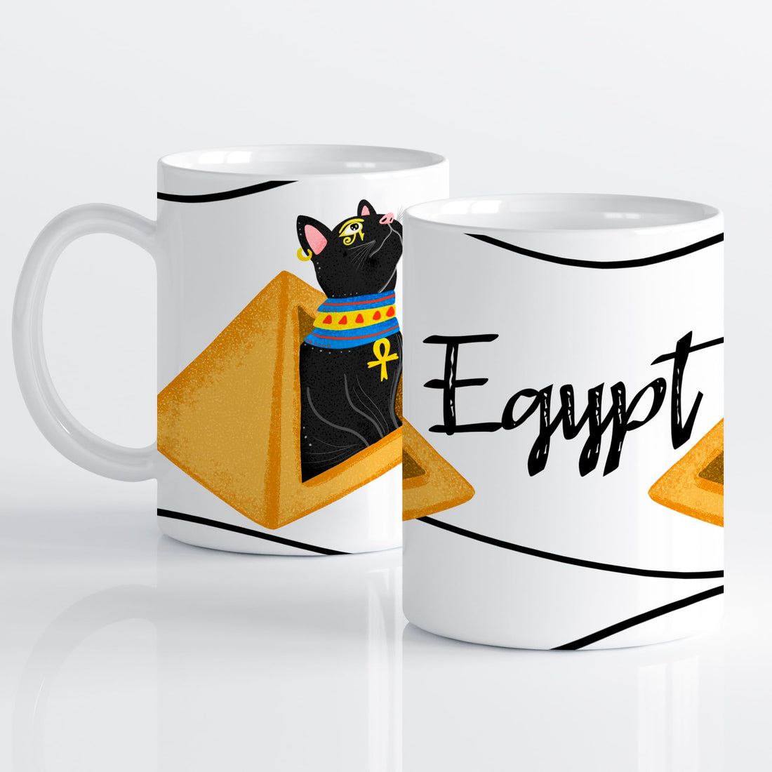 Lil Guava Egyptian Souvenir Mug - Black Cat Inside Pyramid - 11oz Ceramic Coffee Cup - Perfect Gift for Tourists and Proud Egyptians - Present Egyptian Ideas - Kitty Lovers